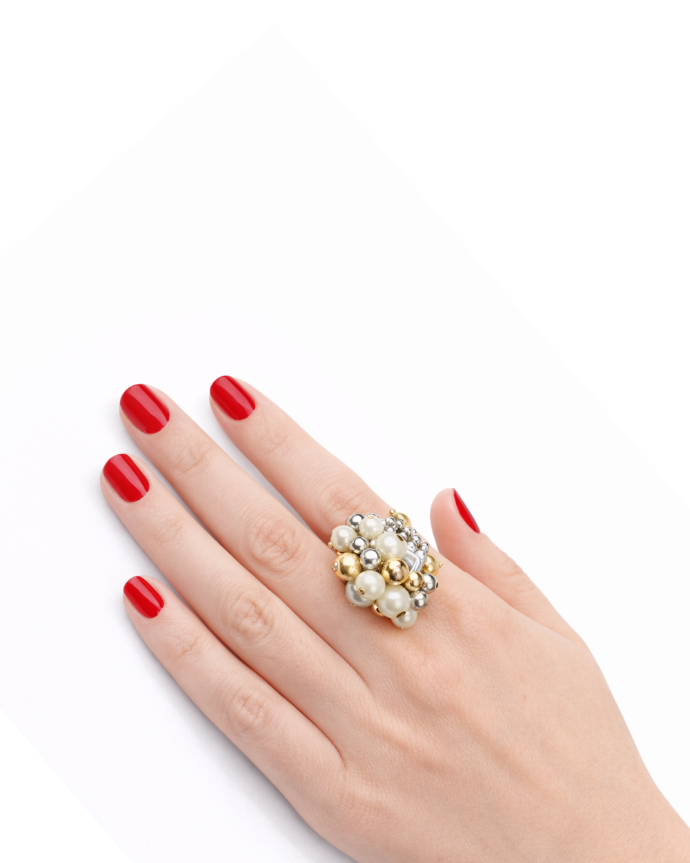 Anel com Pérolas e Pedras Naturais Mix Dourado Essenza Ajustável