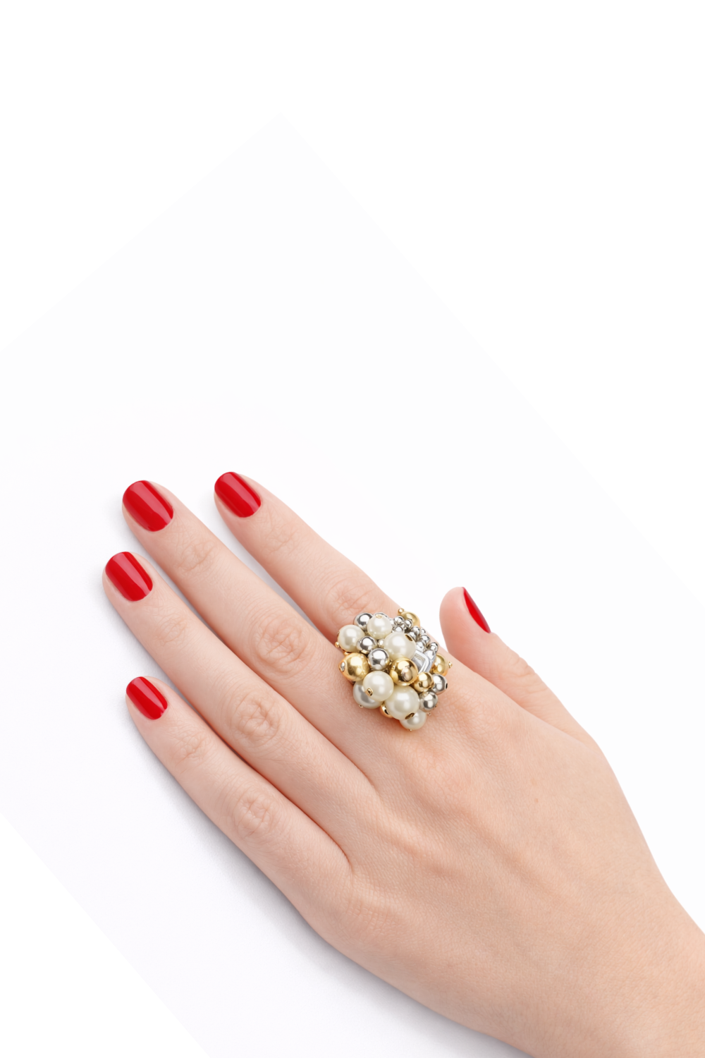 Anel com Pérolas e Pedras Naturais Mix Dourado Essenza Ajustável