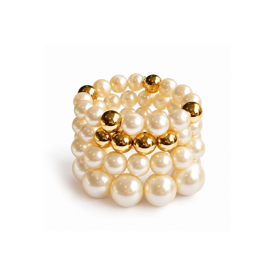 KIT DE PULSEIRAS PÉROLA COM ESFERA DOURADO