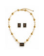 KIT DE COLAR E BRINCO PÉROLA DOURADO | HANDMADE & CRISTAL BLACK DIAMOND