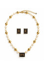 KIT DE COLAR E BRINCO PÉROLA DOURADO | HANDMADE & CRISTAL BLACK DIAMOND