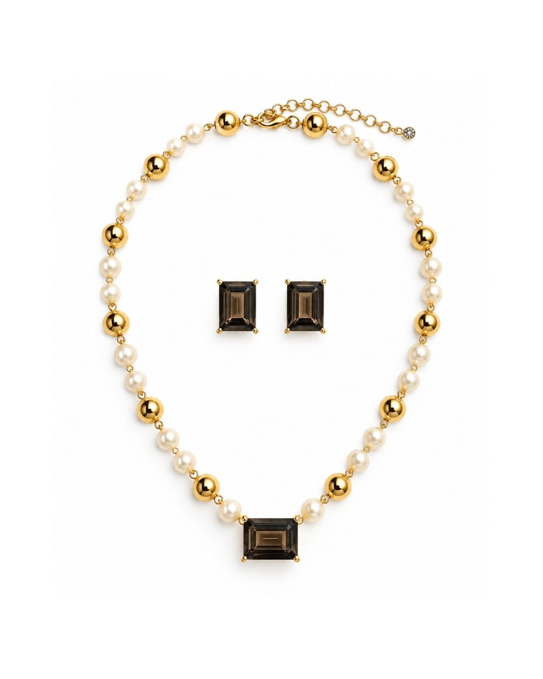 KIT DE COLAR E BRINCO PÉROLA DOURADO | HANDMADE & CRISTAL BLACK DIAMOND