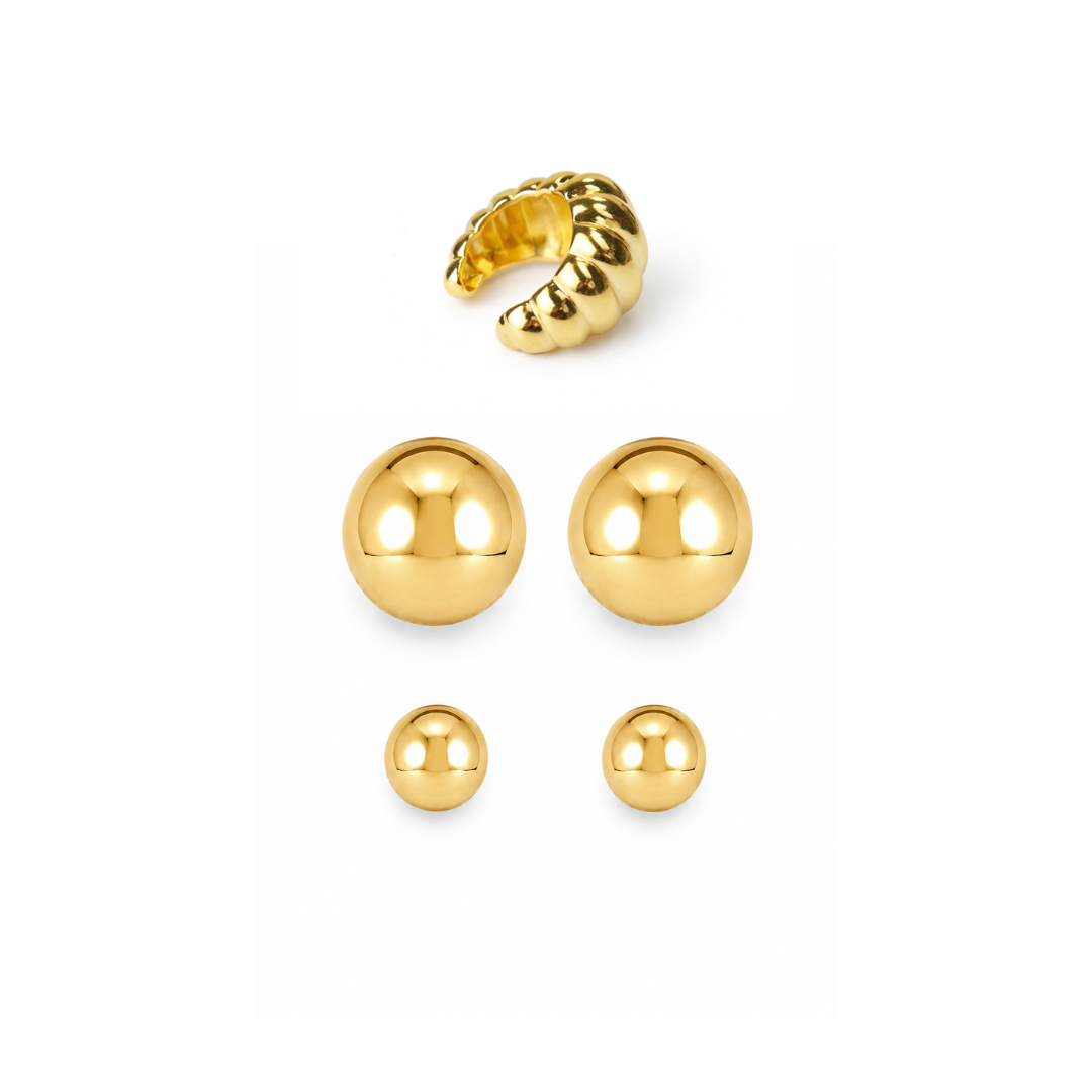 Kit de Brincos Canopla Dourada e Ear Cuff Orgânico | Juliana Manzini