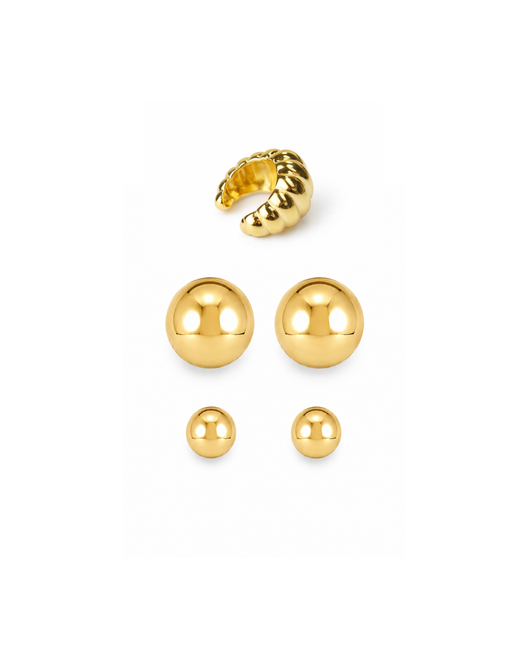 Kit de Brincos Canopla Dourada e Ear Cuff Orgânico | Juliana Manzini