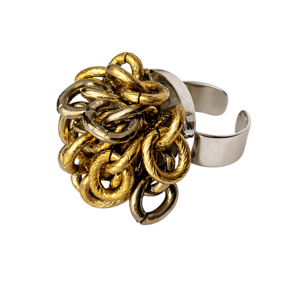 Anel de Correntes em Metallic Brown – Volume e Textura Escultural