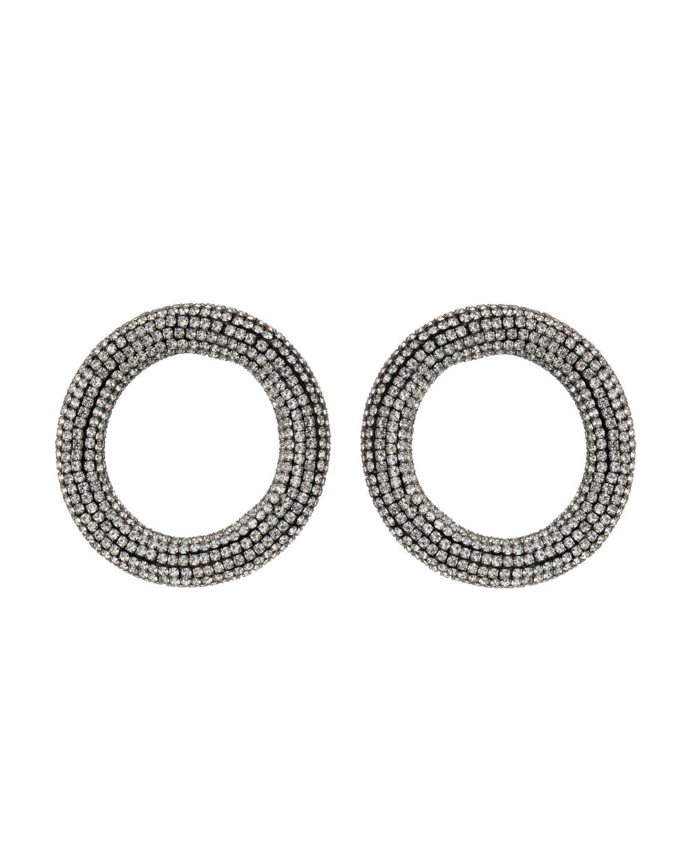 Brinco Frontal Grafite Cravejado com Strass | Brinco Círculo Grande