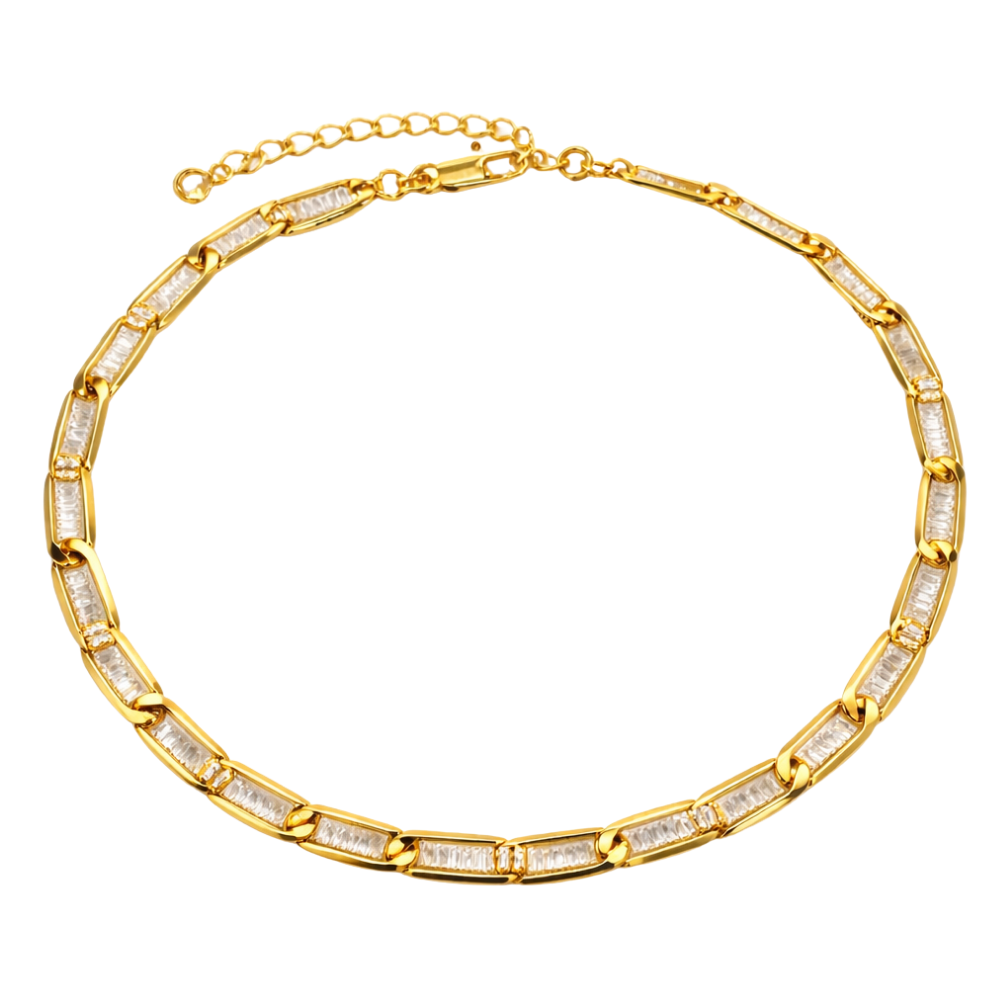 Colar de Elos com Zircônias em Banho Dourado – Brilho Contemporâneo