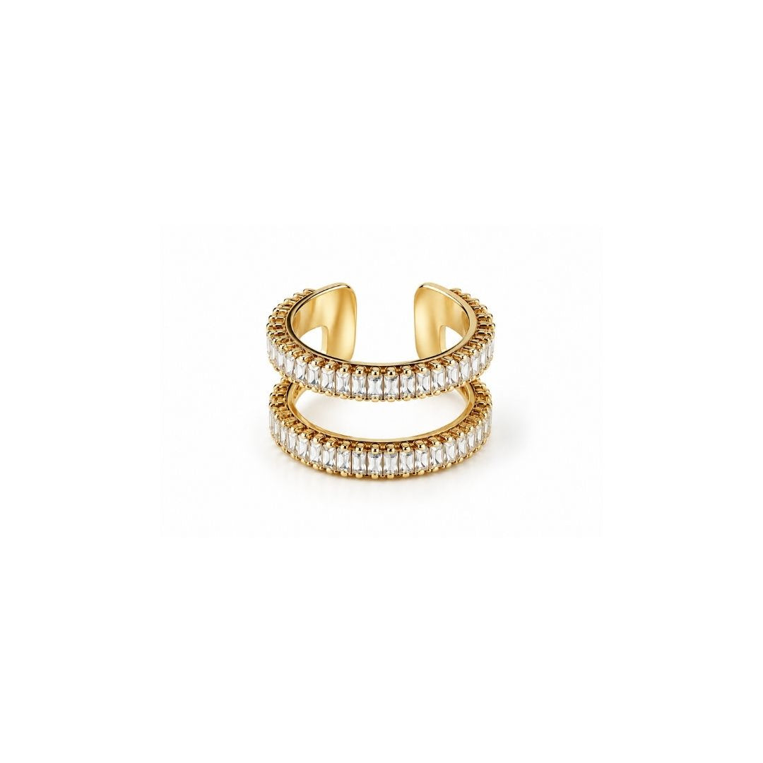 ANEL DUPLO ZIRCÔNIA SHINE DOURADO