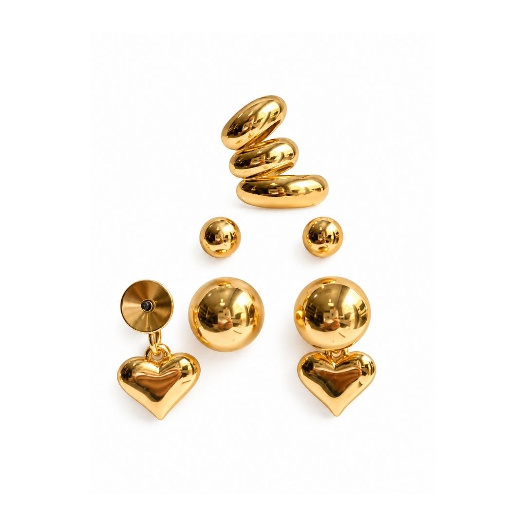 KIT DE BRINCO E EAR CUFF CORAÇÃO DOURADO