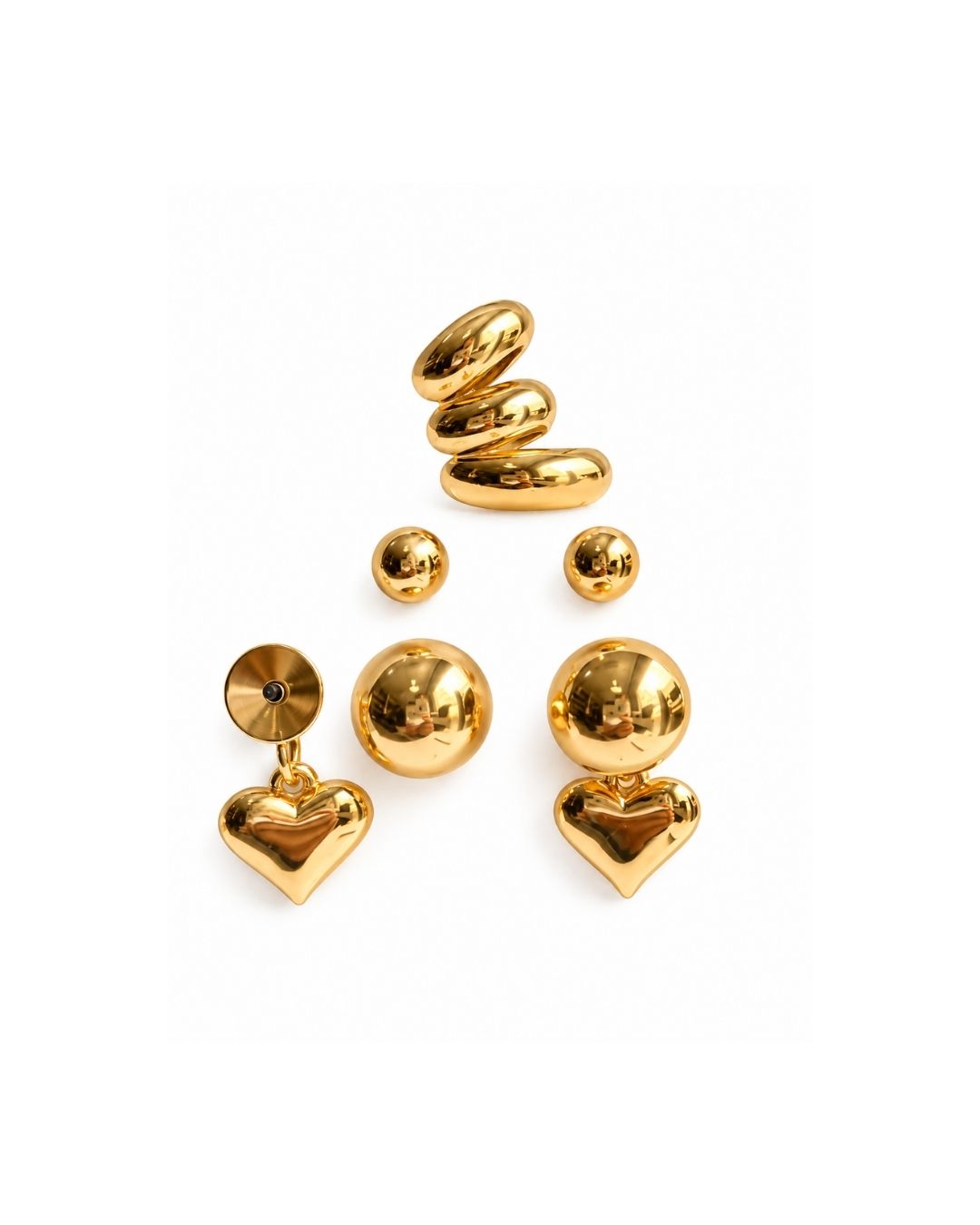 KIT DE BRINCO E EAR CUFF CORAÇÃO DOURADO