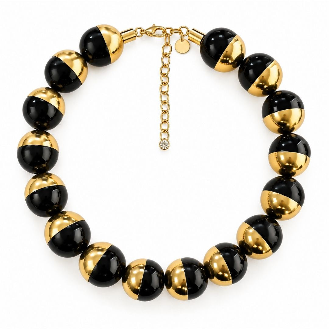 COLAR ESFERAS PRETA DOURADO