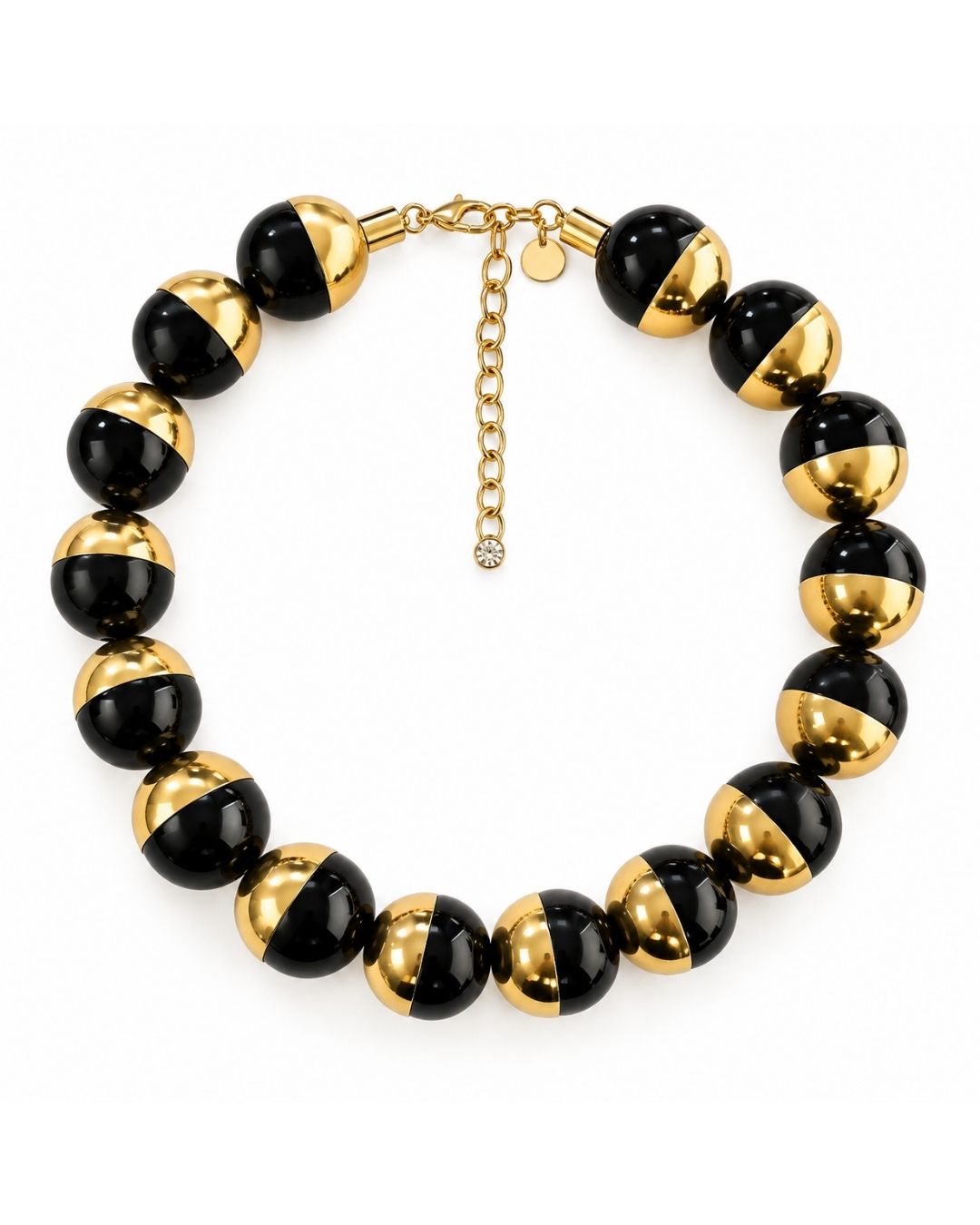 COLAR ESFERAS PRETA DOURADO