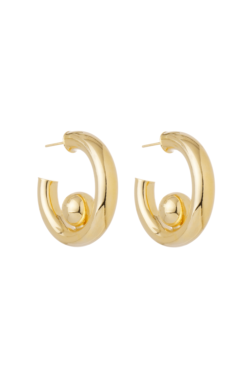 Brinco Argola Metallo Dourado com Esfera Interna