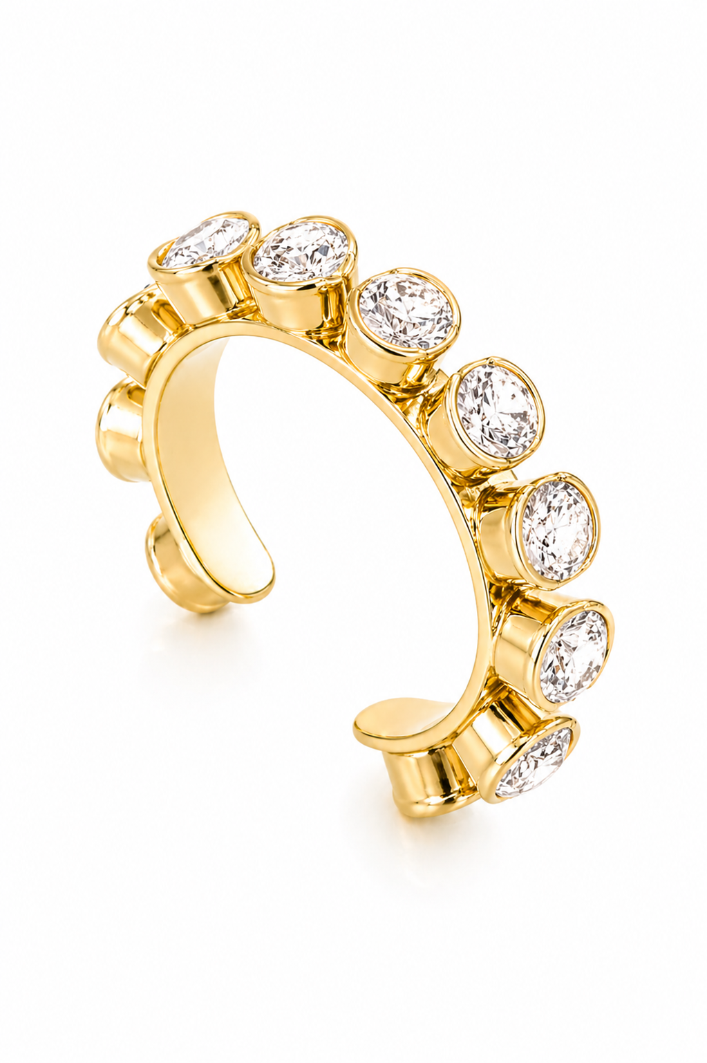 Ear Cuff Dourado com Zircônias Redondas e Encaixe Sem Furo