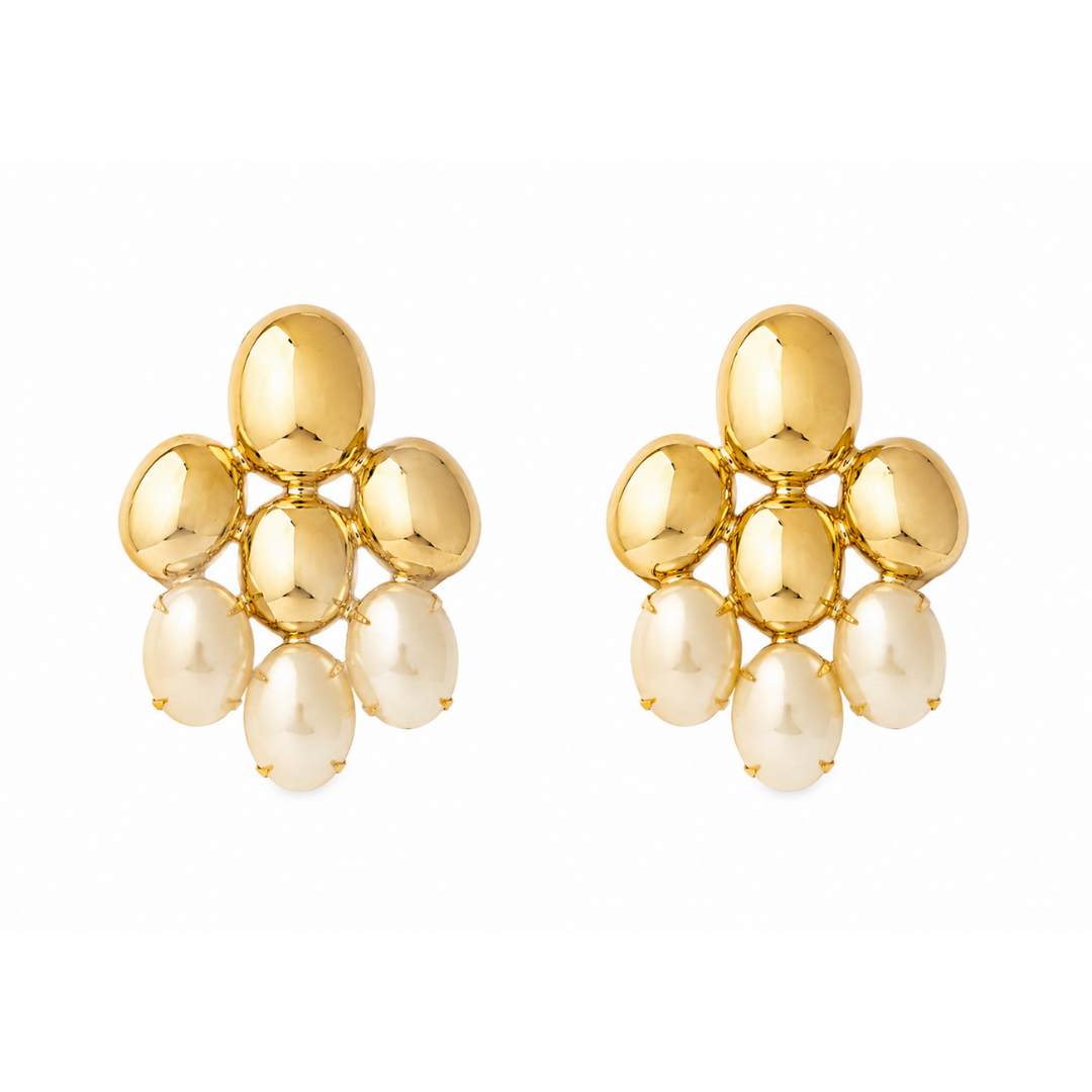 Maxi Brinco Oval Pérola Dourado