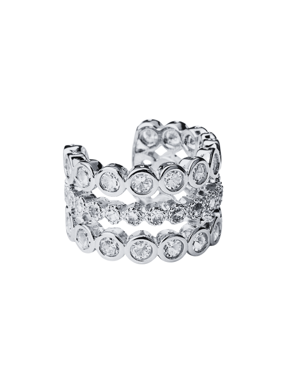 Ear Cuff Triplo com Zircônias em Prateado – Camadas de Luz