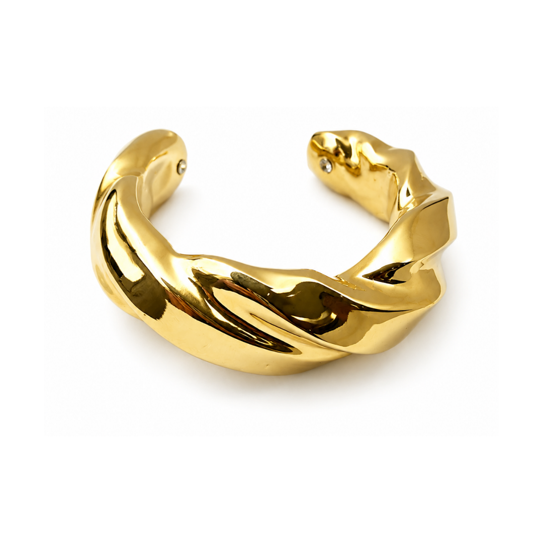 Bracelete Design Torção Dourado Eletroformação