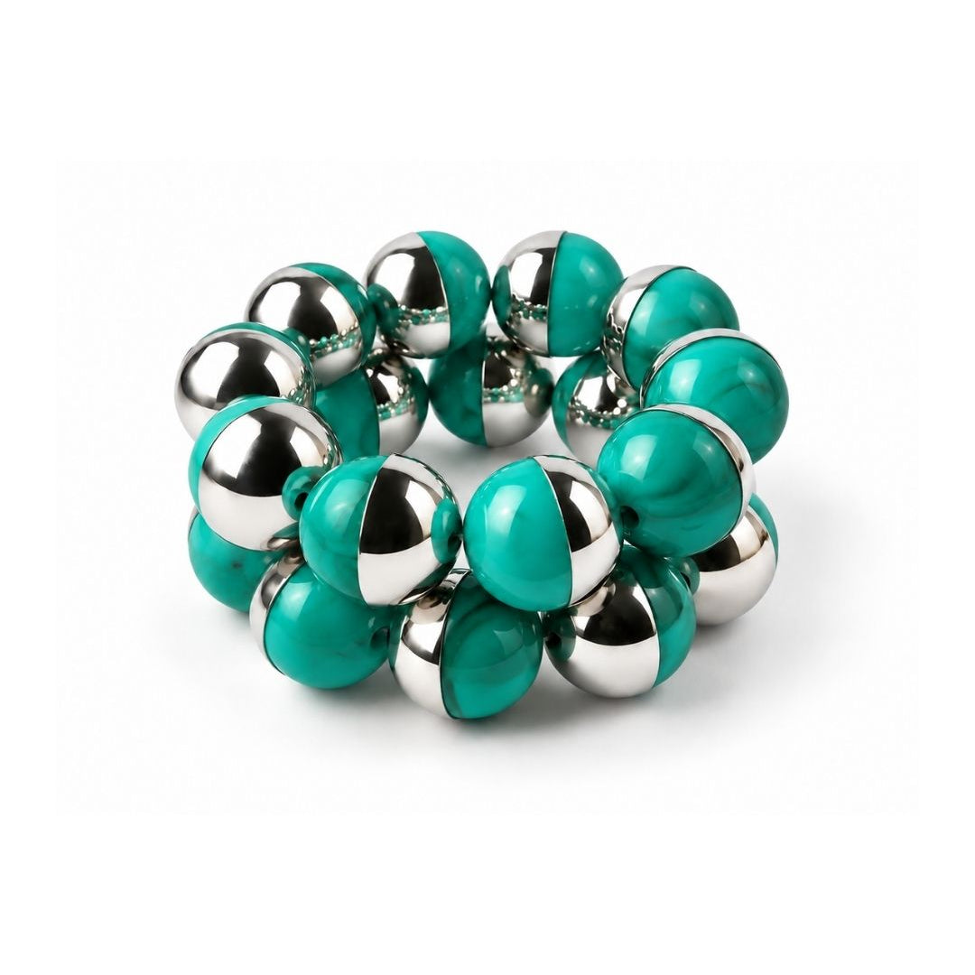 KIT DE PULSEIRA ESFERAS TURQUESA PRATEADO