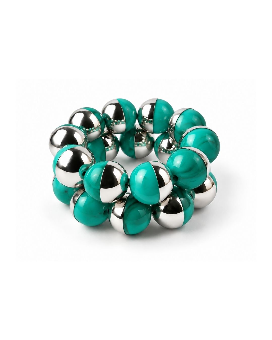 KIT DE PULSEIRA ESFERAS TURQUESA PRATEADO
