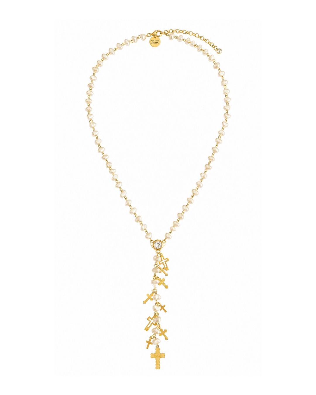 COLAR TERÇO PÉROLAS DOURADO