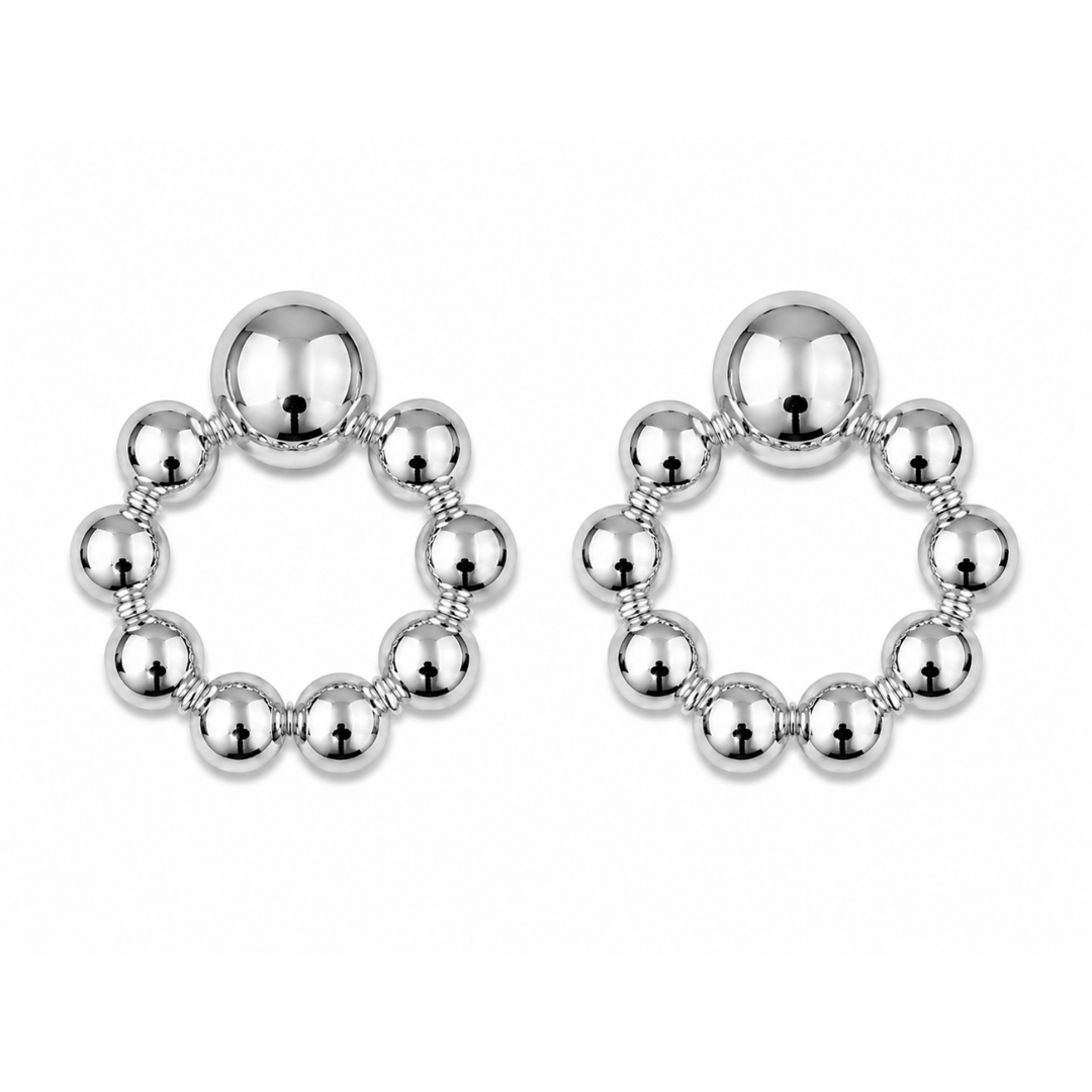 Brinco Feminino Prateado com Esferas e Design Frontal | Western Glam