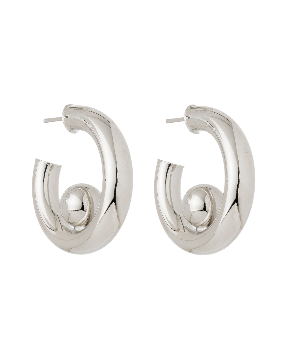 Brinco Argola Metallo Prateado com Esfera Interna