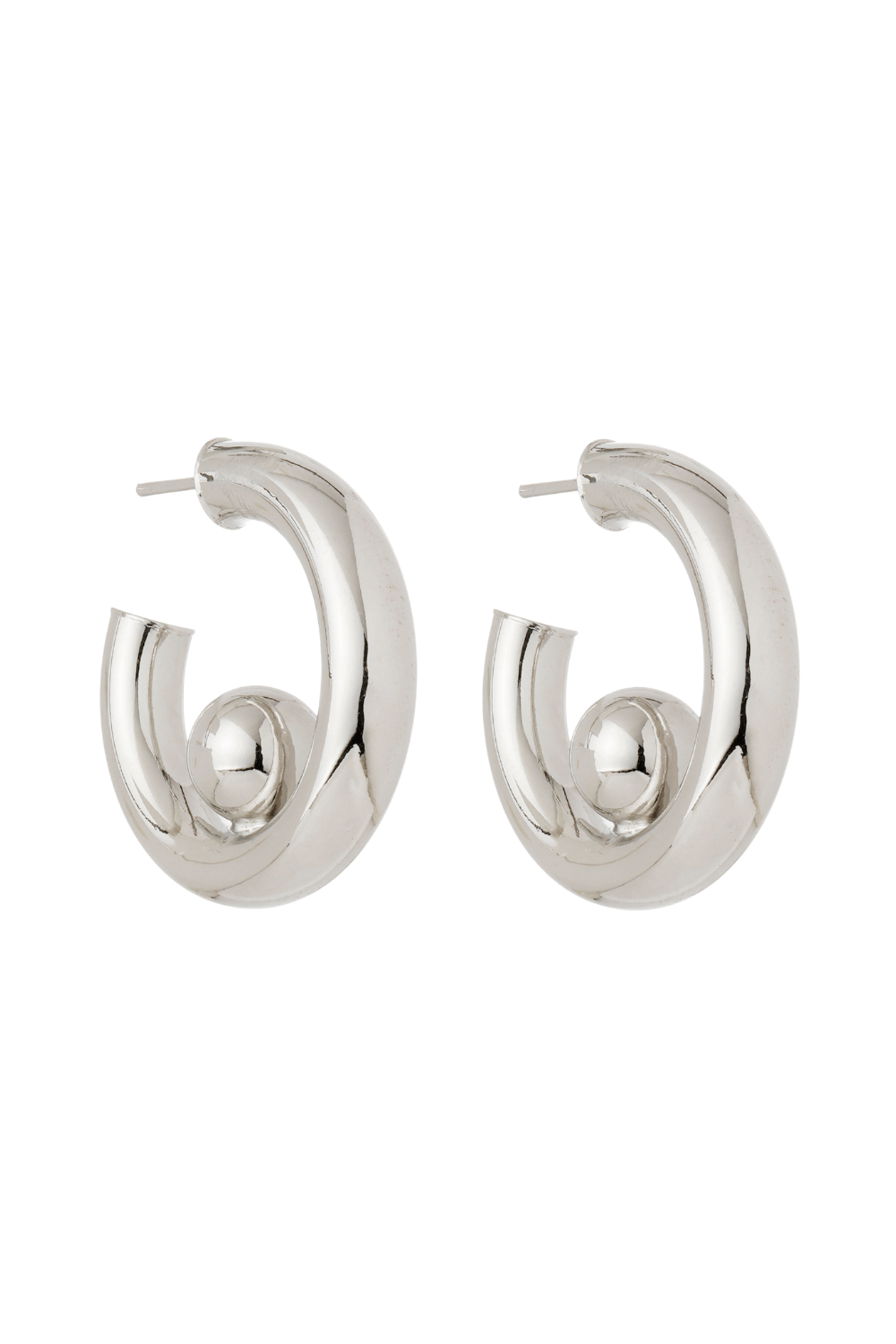 Brinco Argola Metallo Prateado com Esfera Interna
