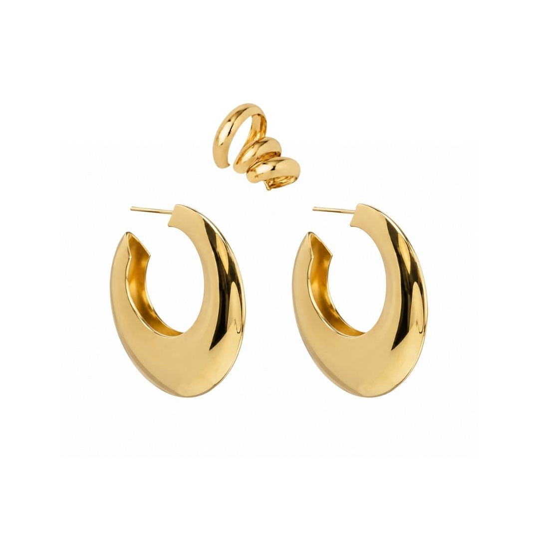 KIT DE BRINCO ARGOLA E EAR CUFF DESIGN DOURADO