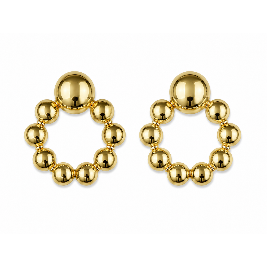 Brinco Feminino Dourado com Esferas e Design Frontal | Western Glam