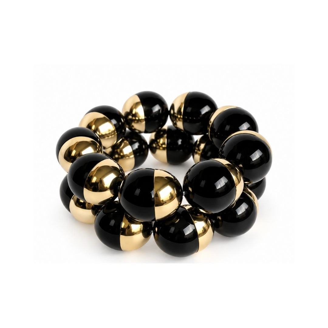 KIT DE PULSEIRA ESFERAS PRETA DOURADO