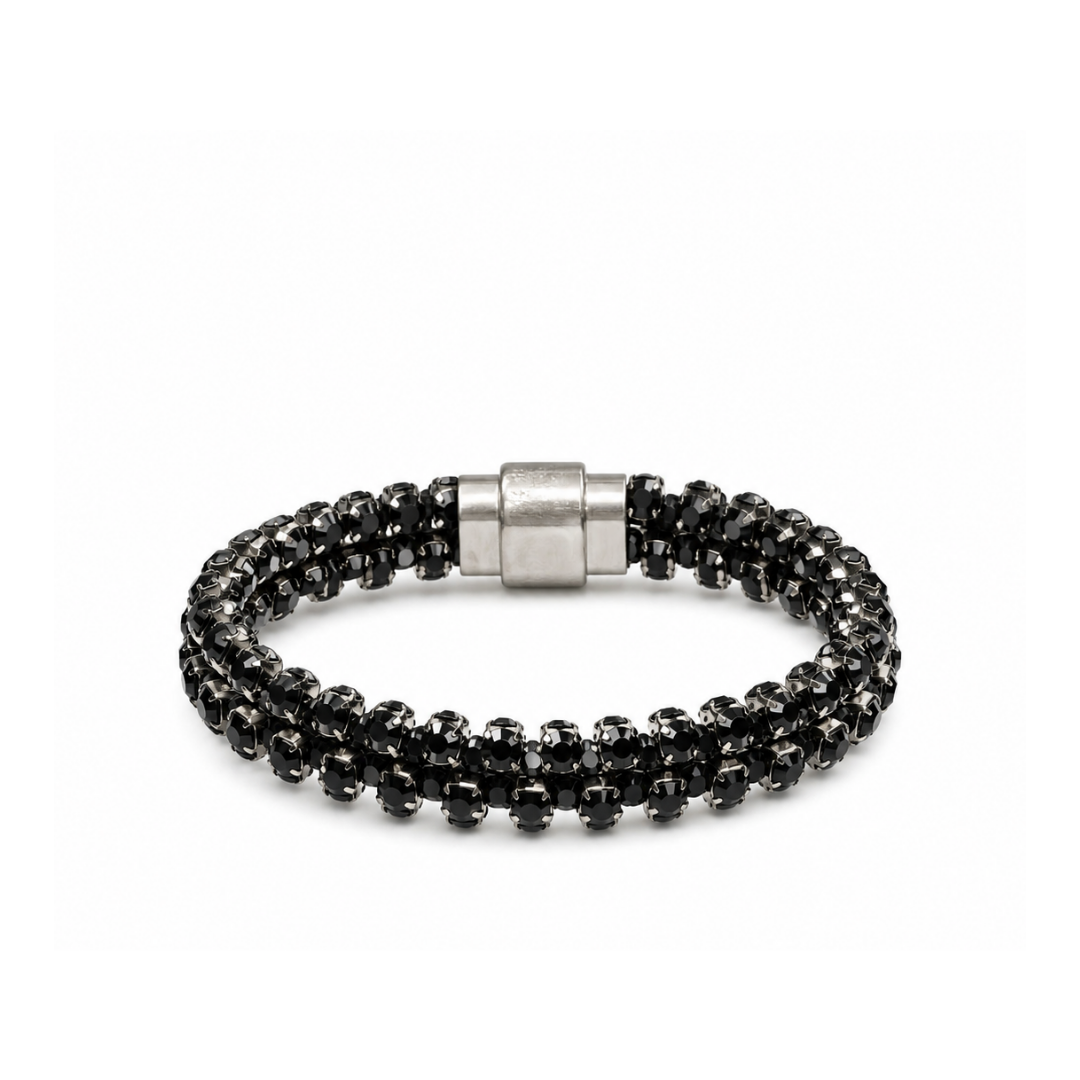 Pulseira Shine Black Diamond com Strass e Fecho Ímã | Juliana Manzini