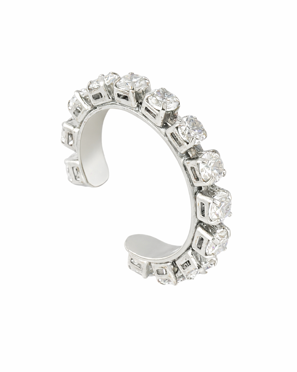 Ear Cuff Prateado com Zircônias Redondas e Encaixe Sem Furo