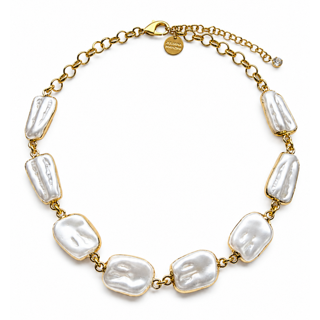 Colar Feminino com Pérolas Orgânicas e Banho Dourado | Western Glam