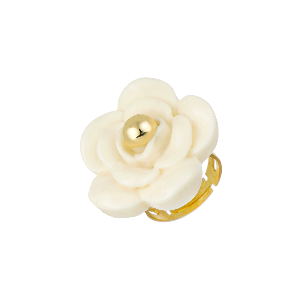 Anel Flor em Resina Dourada Essenza Ajustável