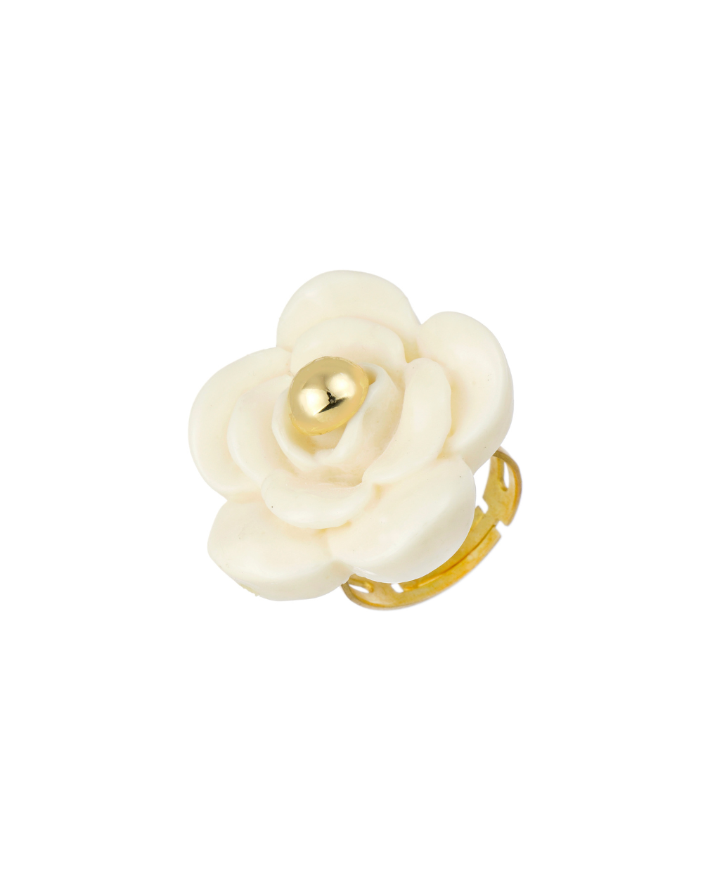 Anel Flor em Resina Dourada Essenza Ajustável