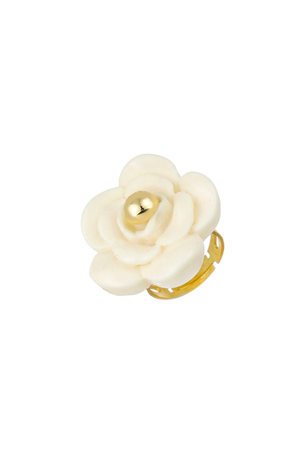 Anel Flor em Resina Dourada Essenza Ajustável