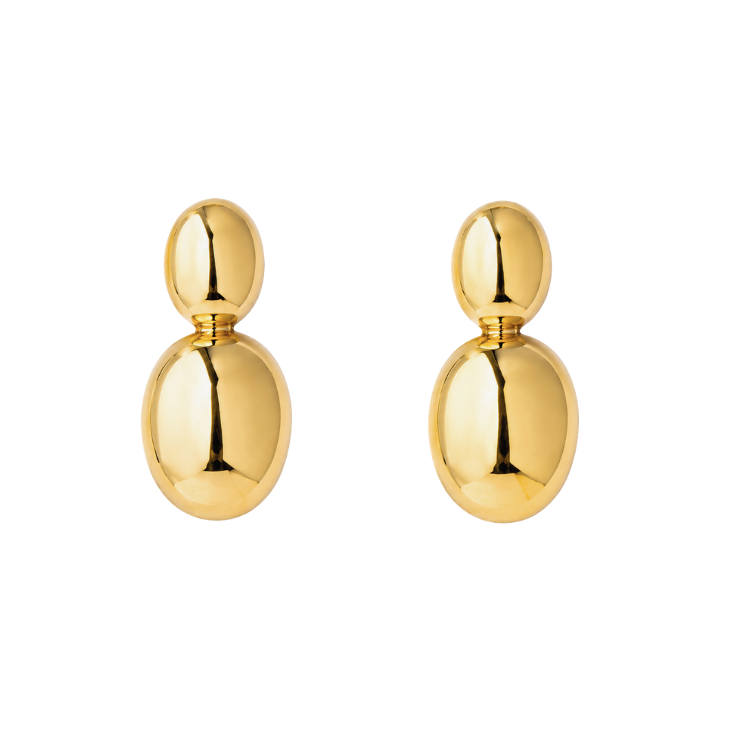 Brinco Duplo Oval Design Dourado