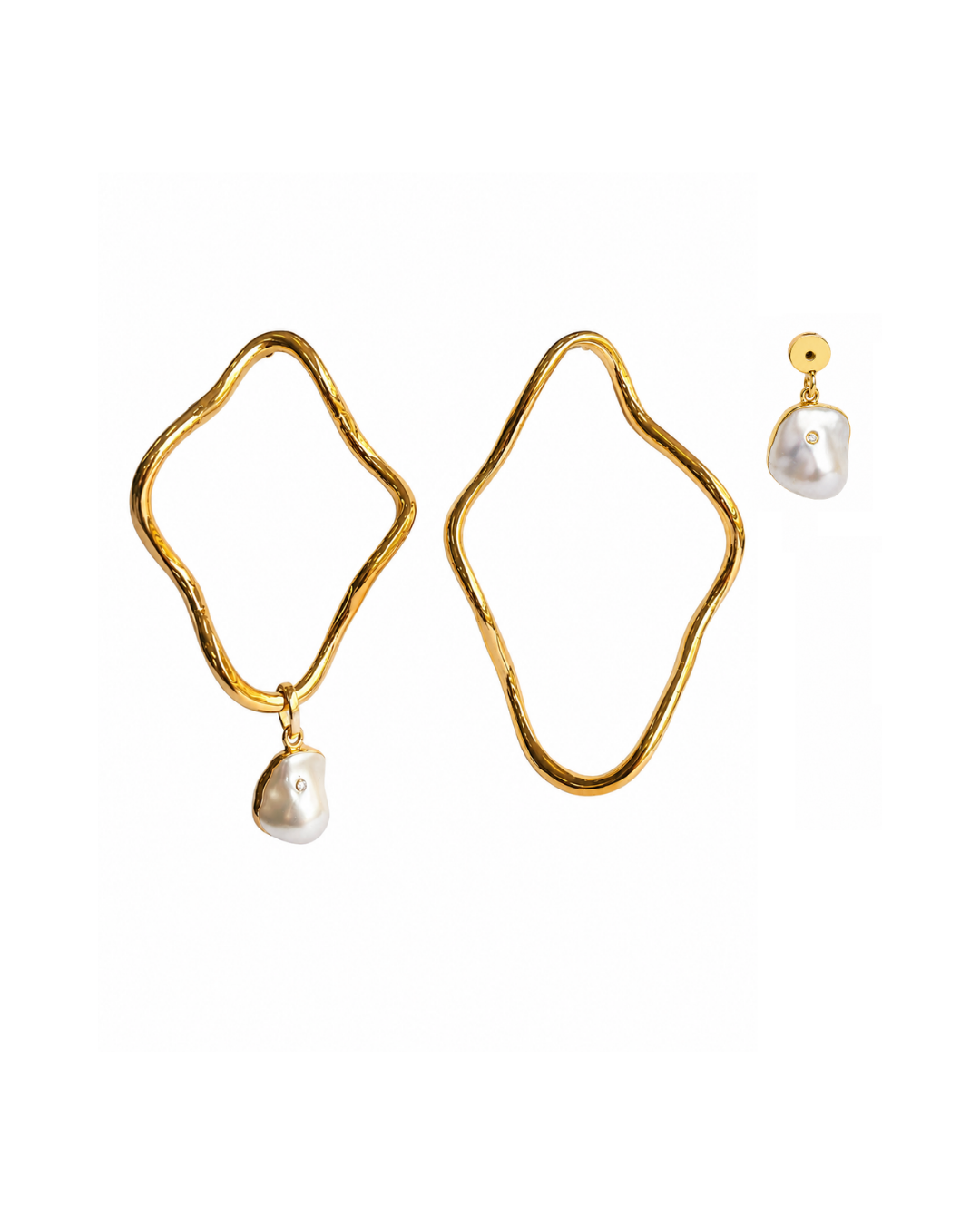 Maxi Brinco Assimétrico Dourado com Pérola Orgânica | Western Glam