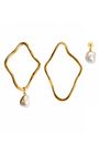 Maxi Brinco Assimétrico Dourado com Pérola Orgânica | Western Glam