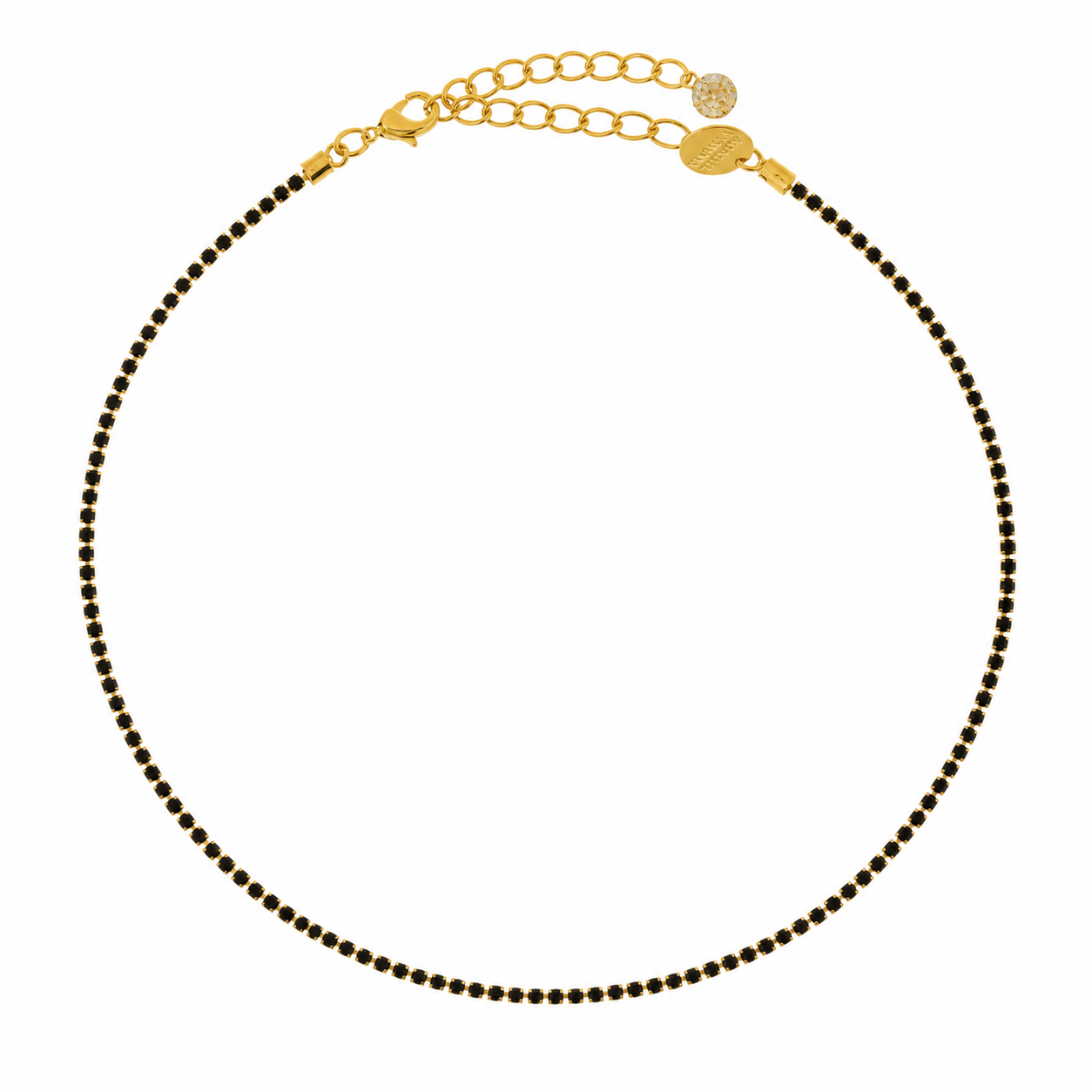 COLAR CURTO STRASS PRETO DOURADO