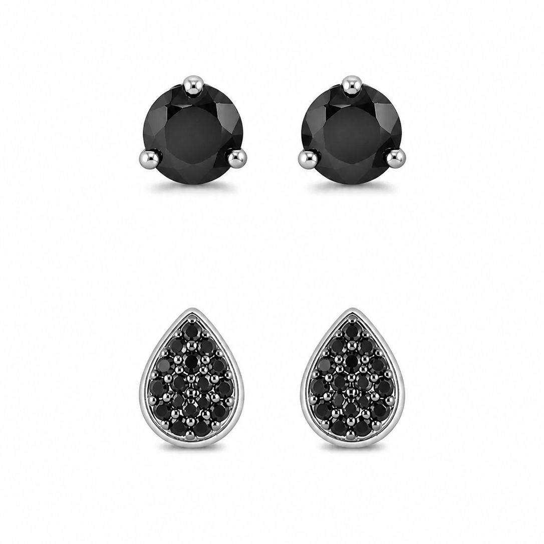 Kit de Brincos Ponto de Luz Black Diamond e Hematite Prateado