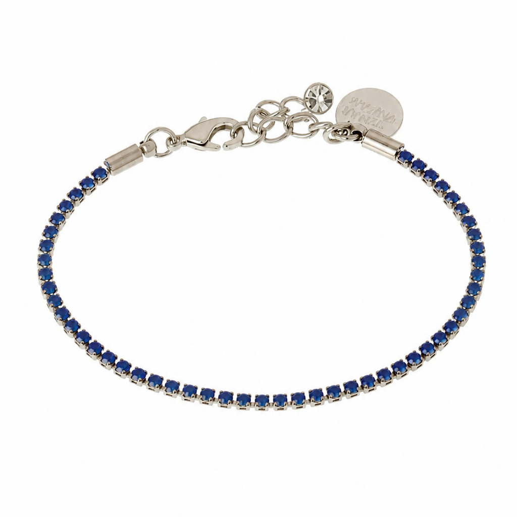 PULSEIRA STRASS AZUL ROYAL PRATEADO