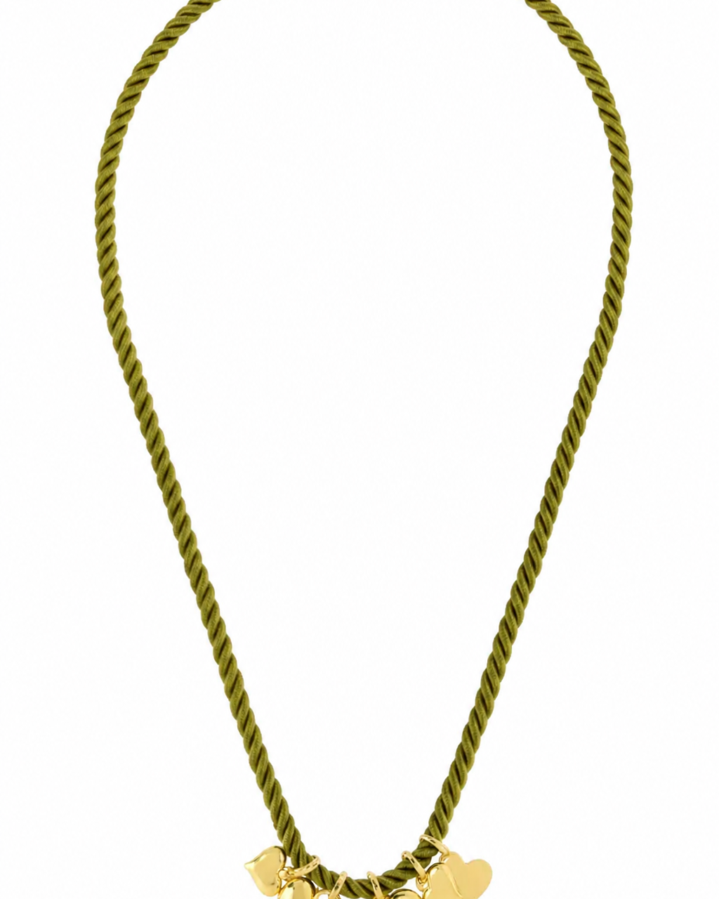 Colar Longo em Cordão Dourado com Pingentes e Detalhes Verdes