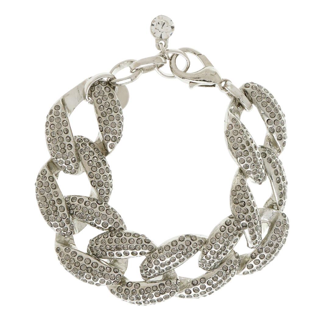 Pulseira Elos Prateada com Cristais