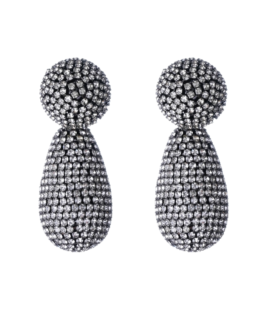 Brinco Gota Prateado com Strass Cravejados