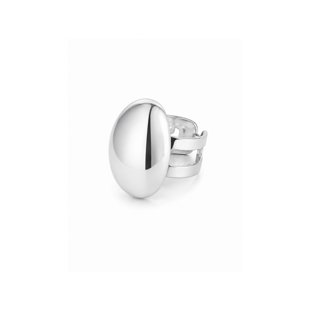 Anel Grande Oval Design Prateado