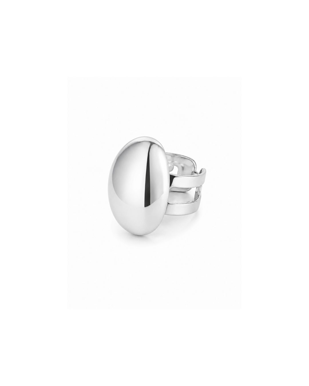 Anel Grande Oval Design Prateado