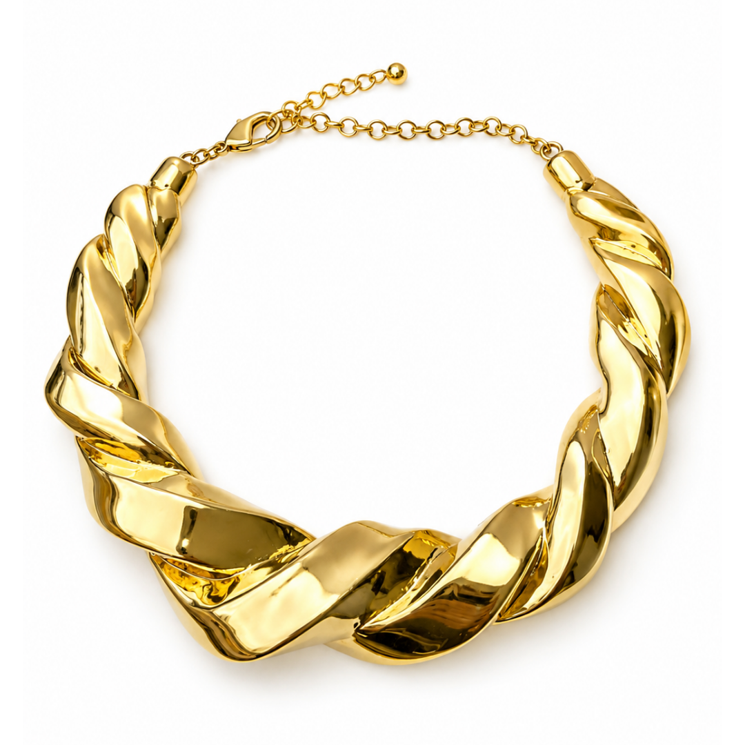 Colar Design Torção Dourado Eletroformação
