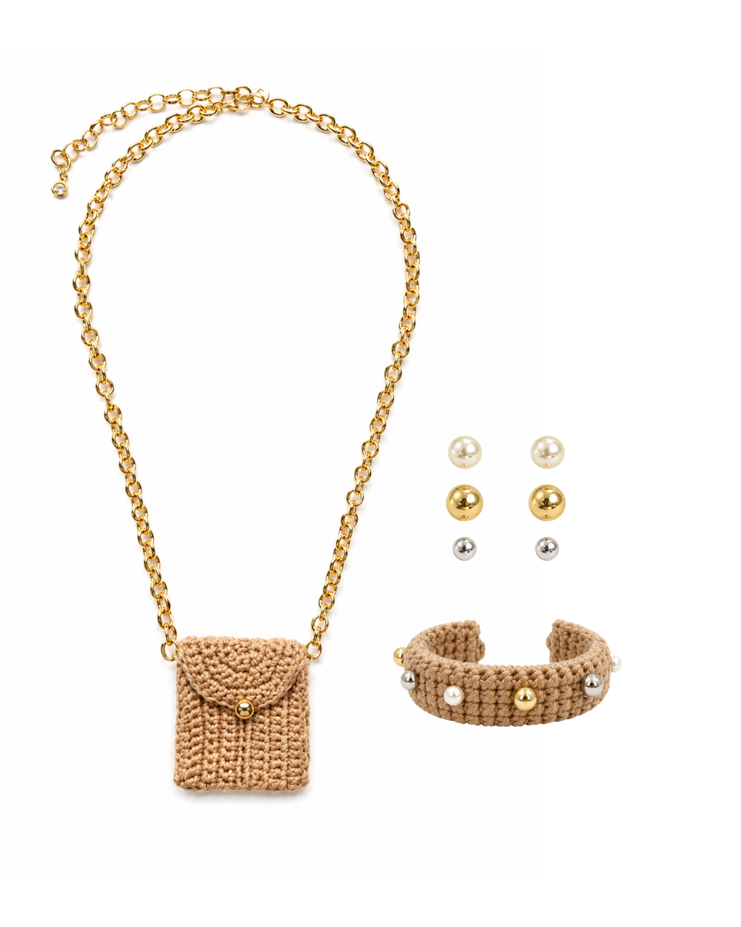 Kit Mini Bag Crochê, Bracelete e Brincos Femininos Handmade | Western Glam