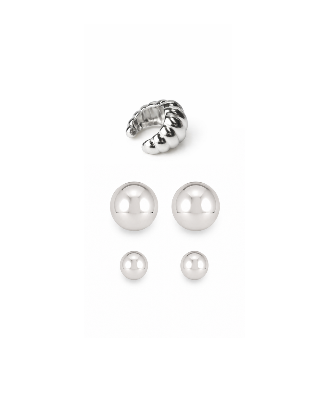 Kit de Brincos Canopla Prateada e Ear Cuff Orgânico | Juliana Manzini